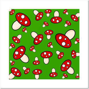 Mushroom Love - Gamer Green Pattern Posters and Art